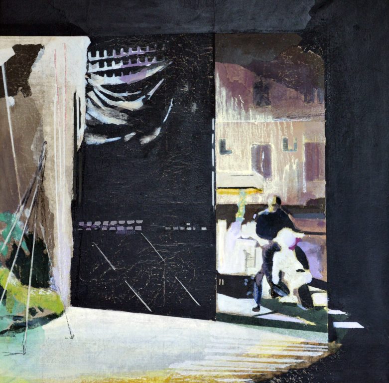 Christiane Wachter, Einfahrt, 89x91 cm, 2015, Collage auf Papier auf Leinwand