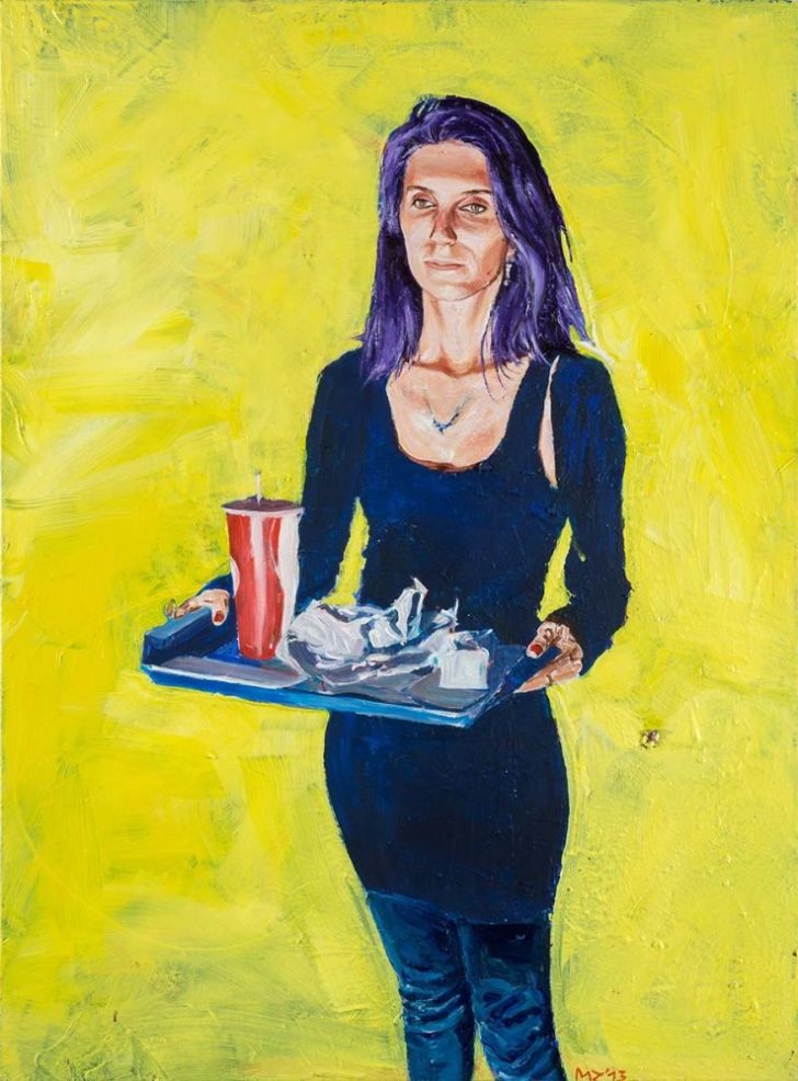 Martin Ziegler, Frau mit Tablett, 135x100 cm, 2013, Acryl auf Leinwand