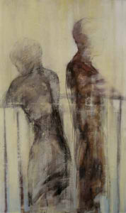 Madeleine Heublein, Auf der Brücke II, 150x90 cm, 2001, Öl auf Leinwand
