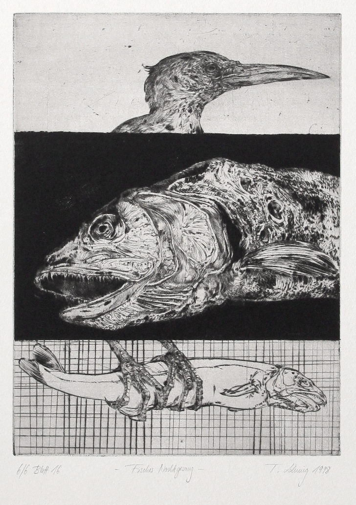Thomas Löhning, Fisches Nachtgesang, 19,2x26 cm, 1998, Radierung