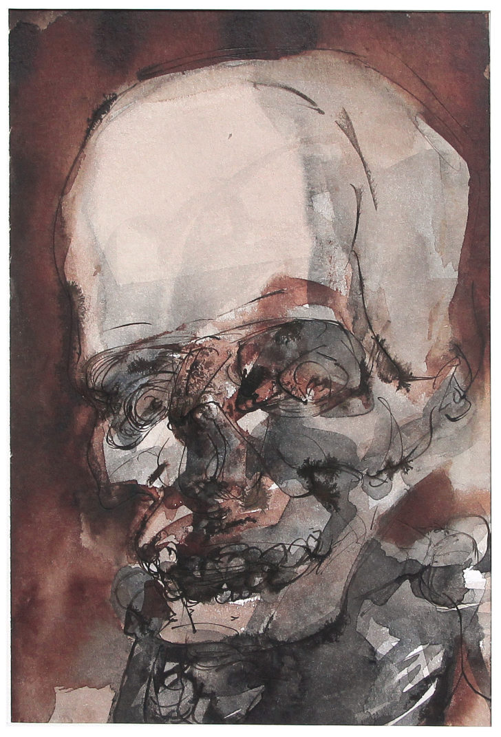 Thomas Löhning, Schädel 2, 15,4x22,8 cm, Tusche und Aquarell