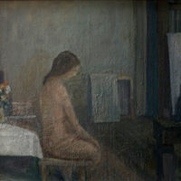 Heinz Müller, Mädchen im Atelier (Ausschnitt), 50x60 cm, 1986, Öl auf Holz