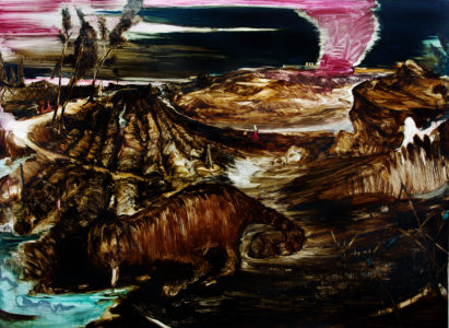 Rao Fu, Kiautschou, 135x175 cm, 2017, Bitumen und Öl auf Papier auf Leinwand