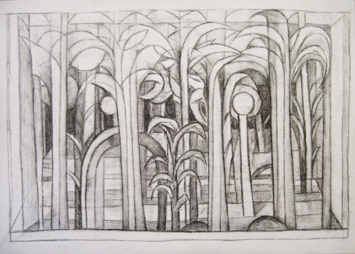 Marten Kirbach, Pflanzung im Raum II, 17x24 cm, 2011, Graphit auf Papier