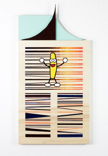 Yuko Takatsudo, "One-banana problem, 60,0 x 31,0 x 2,0 cm, 2019 Acryl auf Holzblatt